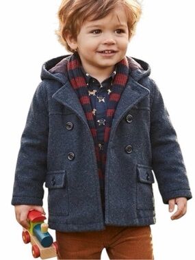 GYMBOREE Preppy Toddler Boys Cotton Duffle Pea Coat Grey Hooded Jacket 18M 2T